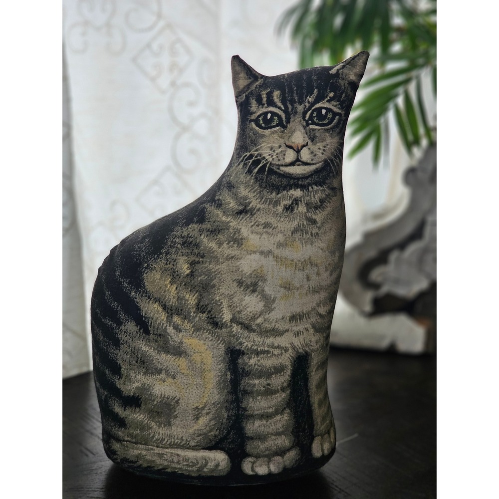 Vintage Fabric Cat Figurine country Tabby Kitten primitive doorstop
